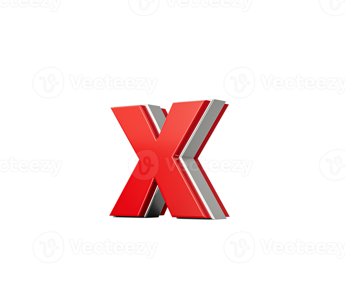 Vibrant Red Small Letter x Gleams With Its Sleek Metallic Design With Sharp Edges 3D Illustration png