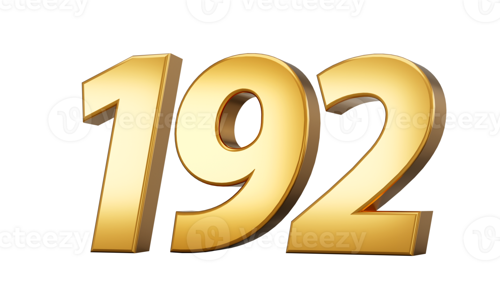 3d number 192 one hundred ninety two Gold text with reflection 3d illustration png