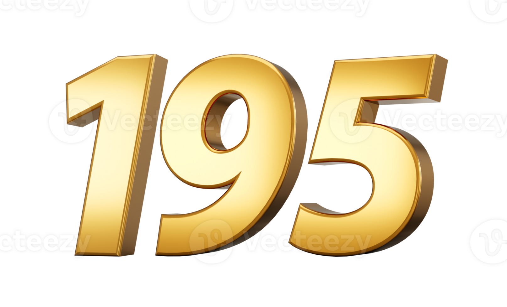 3d number 195 one hundred ninety five Gold text with reflection 3d illustration png