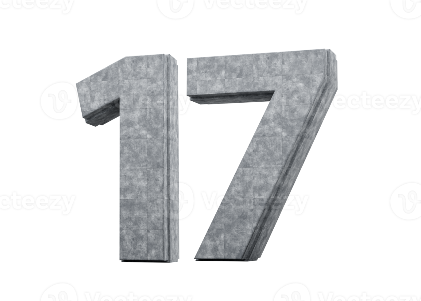 Concrete Number Seventeen 17 Digit Made Of Grey Concrete Stone 3d Illustration png