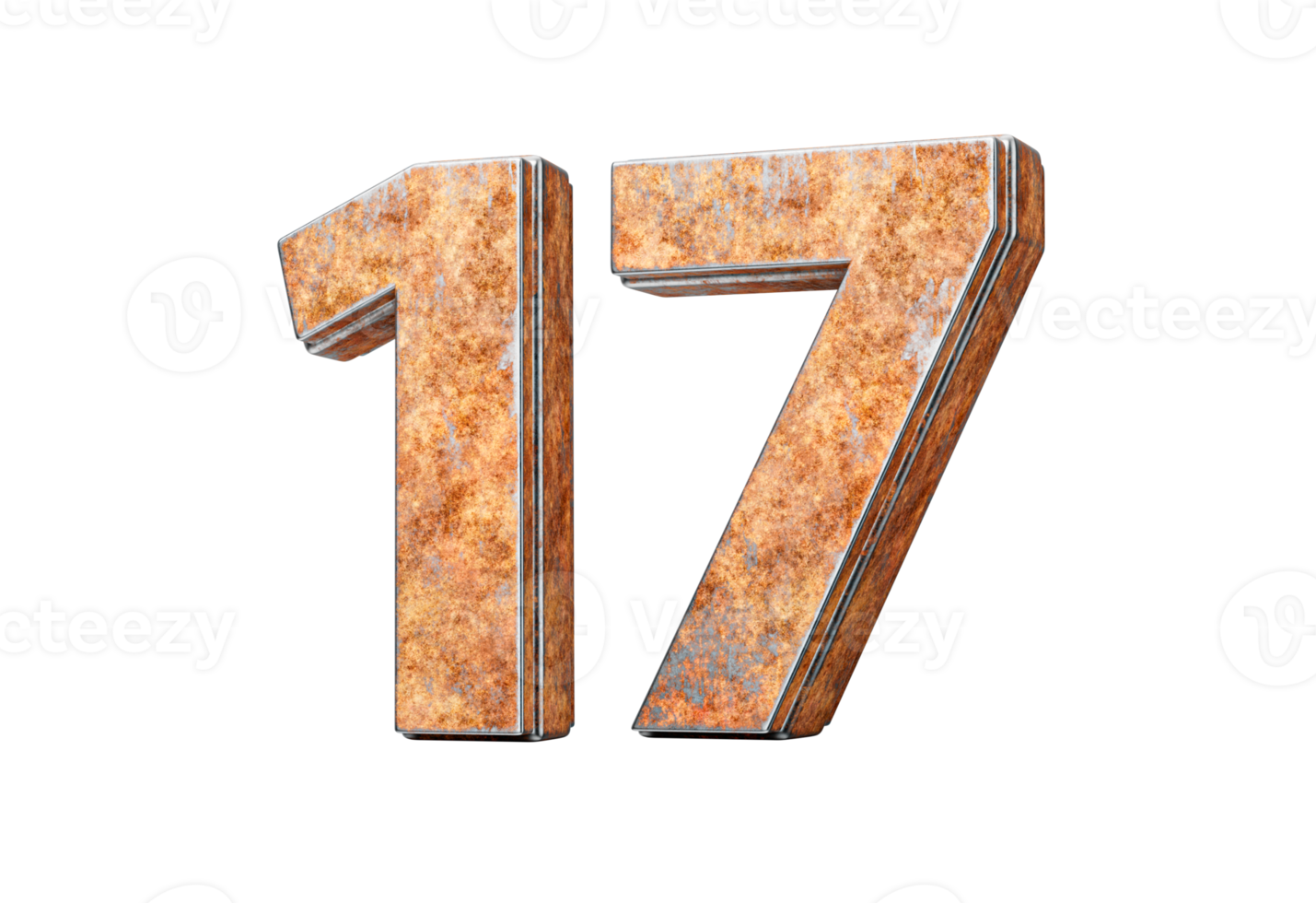 Number Seventeen 17 Digit Made Of Old Rusty Iron Metal Texture 3d Illustration png