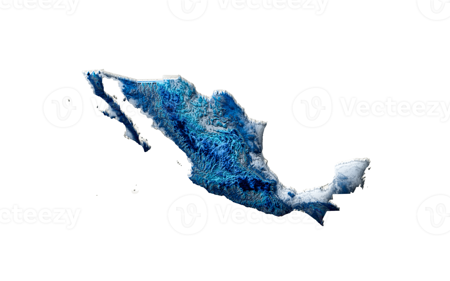 3d Deep Blue Water Mexico Map Shaded Relief Texture Map 3d Illustration png