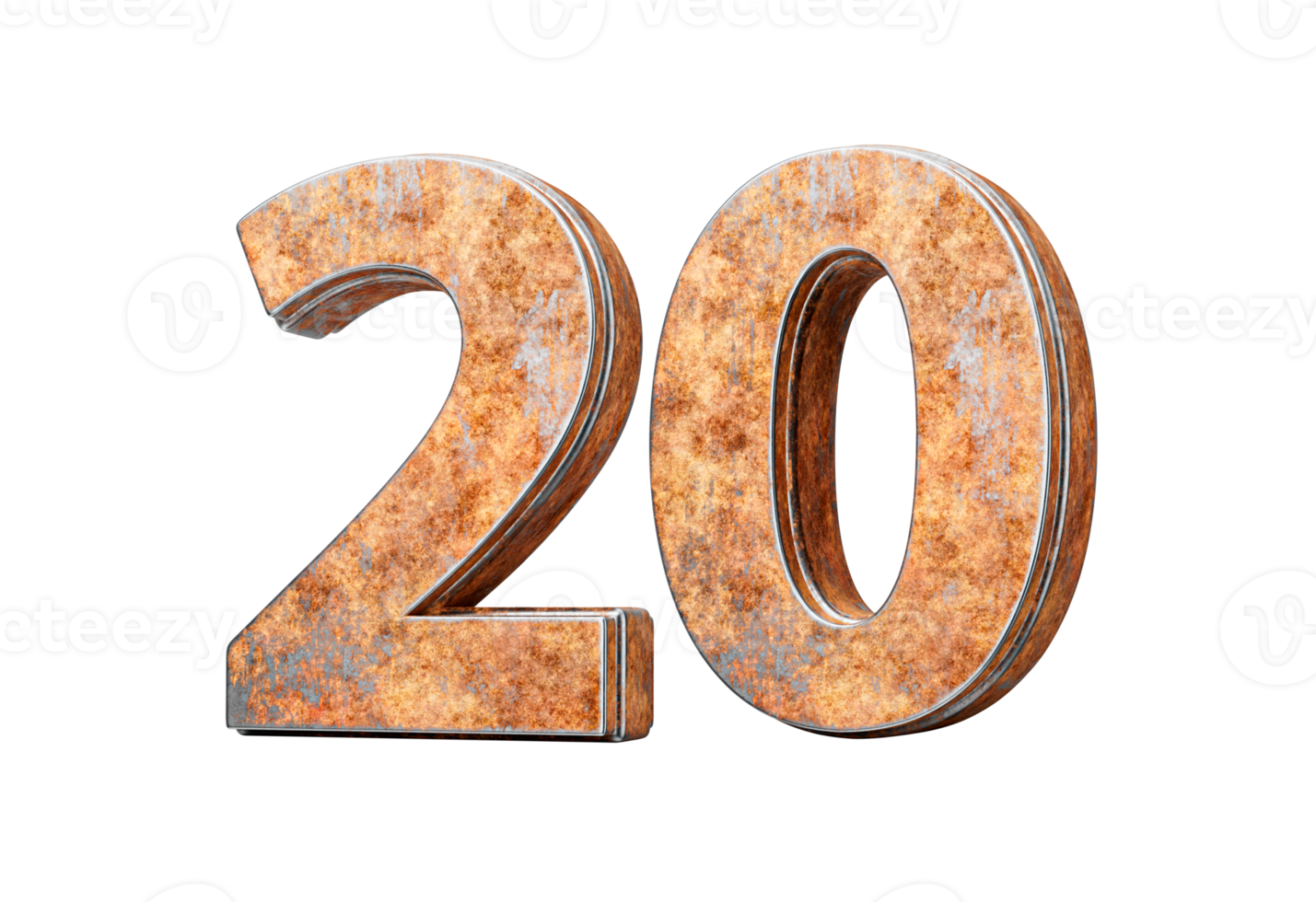 Number Twenty 20 Digit Made Of Old Rusty Iron Metal Texture 3d Illustration png