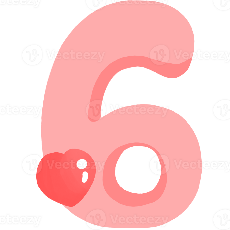 number six with heart on transparent background png