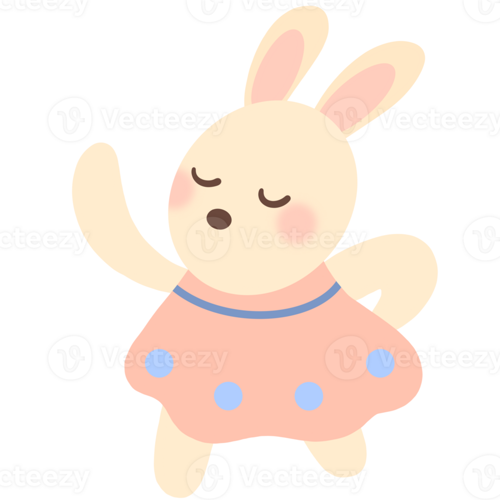 A collage of a dancing bunny in a pink dress. png