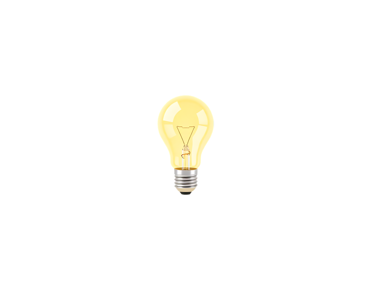 A glowing yellow light bulb on a transparent background png