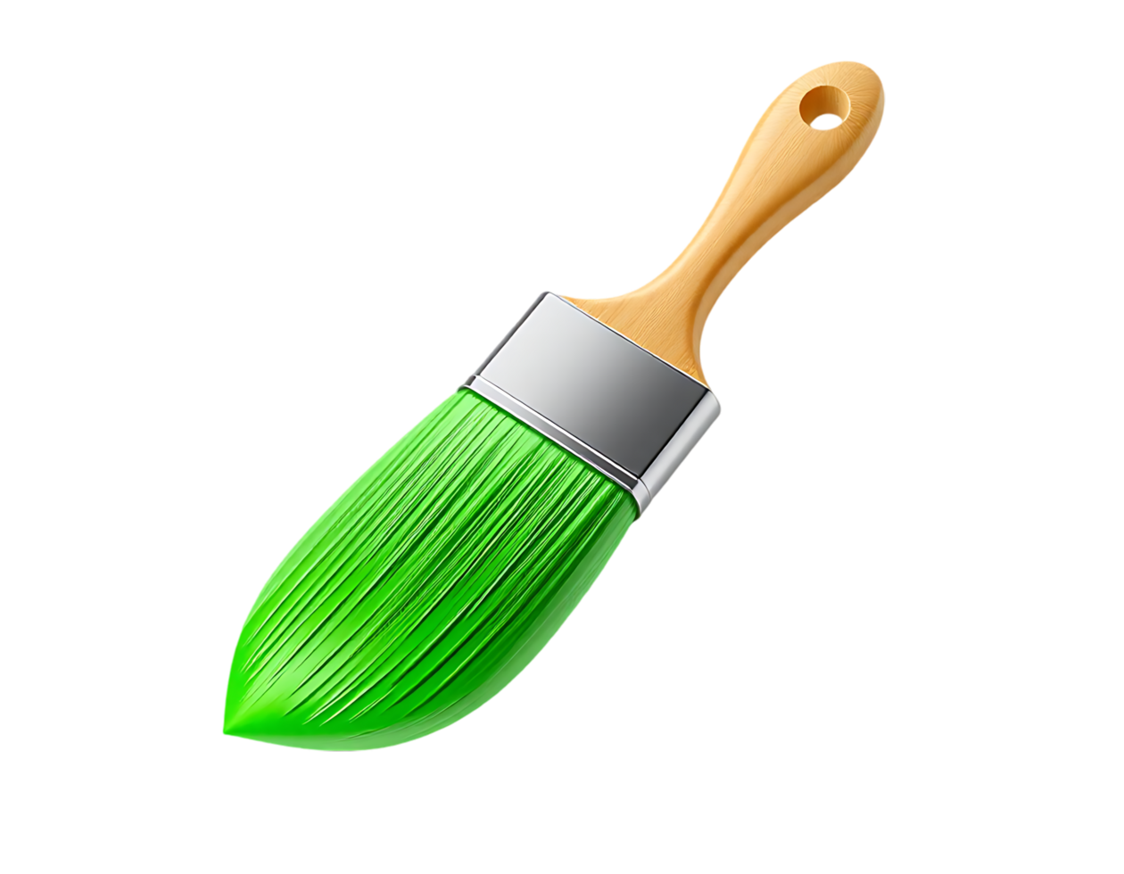 Green paint brush with wooden handle png