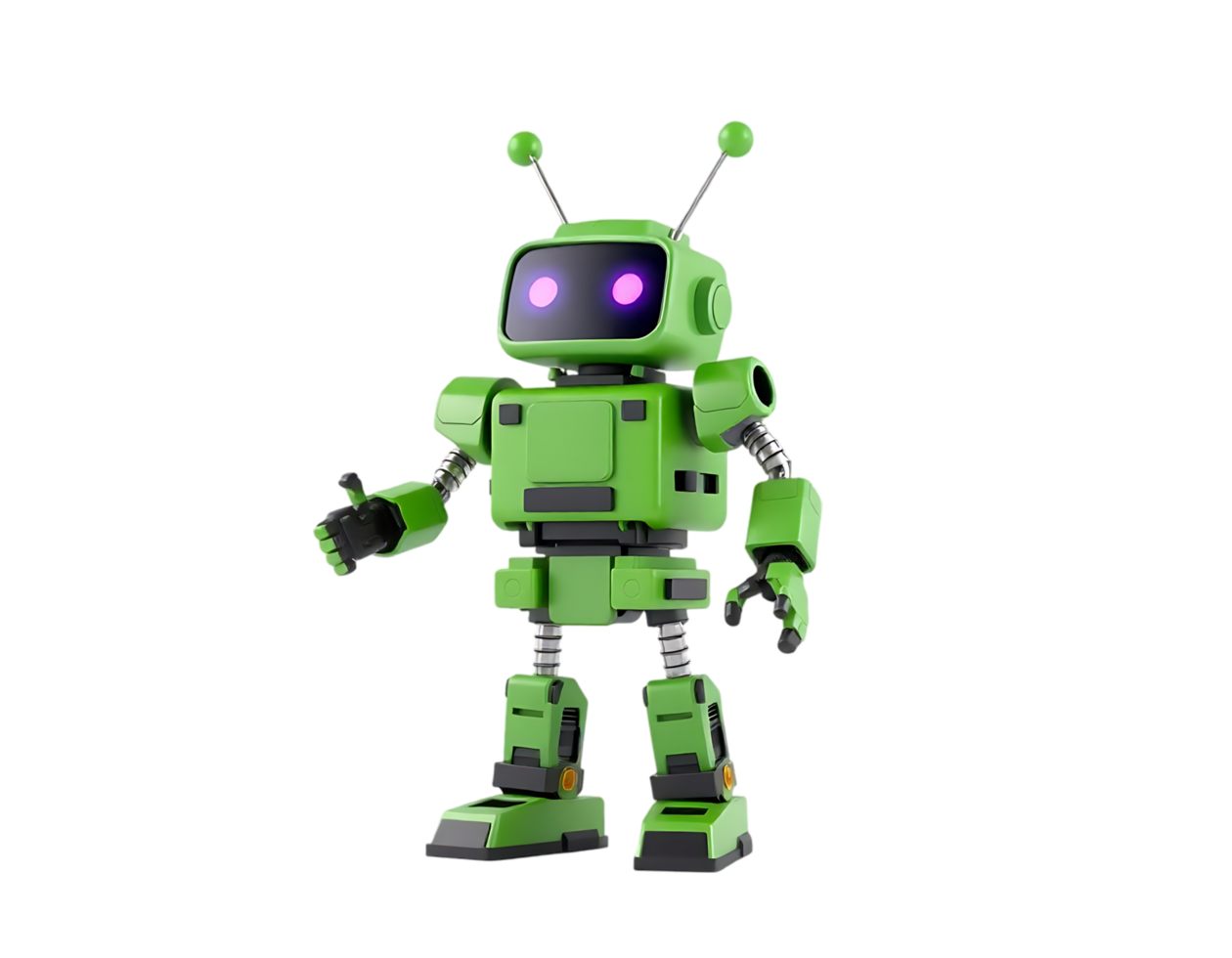 Green 3D Robot with Antenna, Futuristic Design png