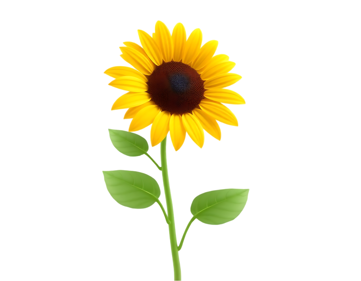 Vibrant Sunflower with Yellow Petals and Green Leaves png