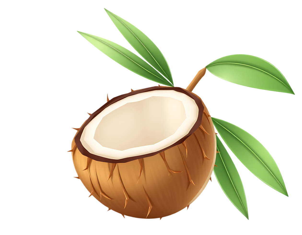 Cut Coconut with Leaves png