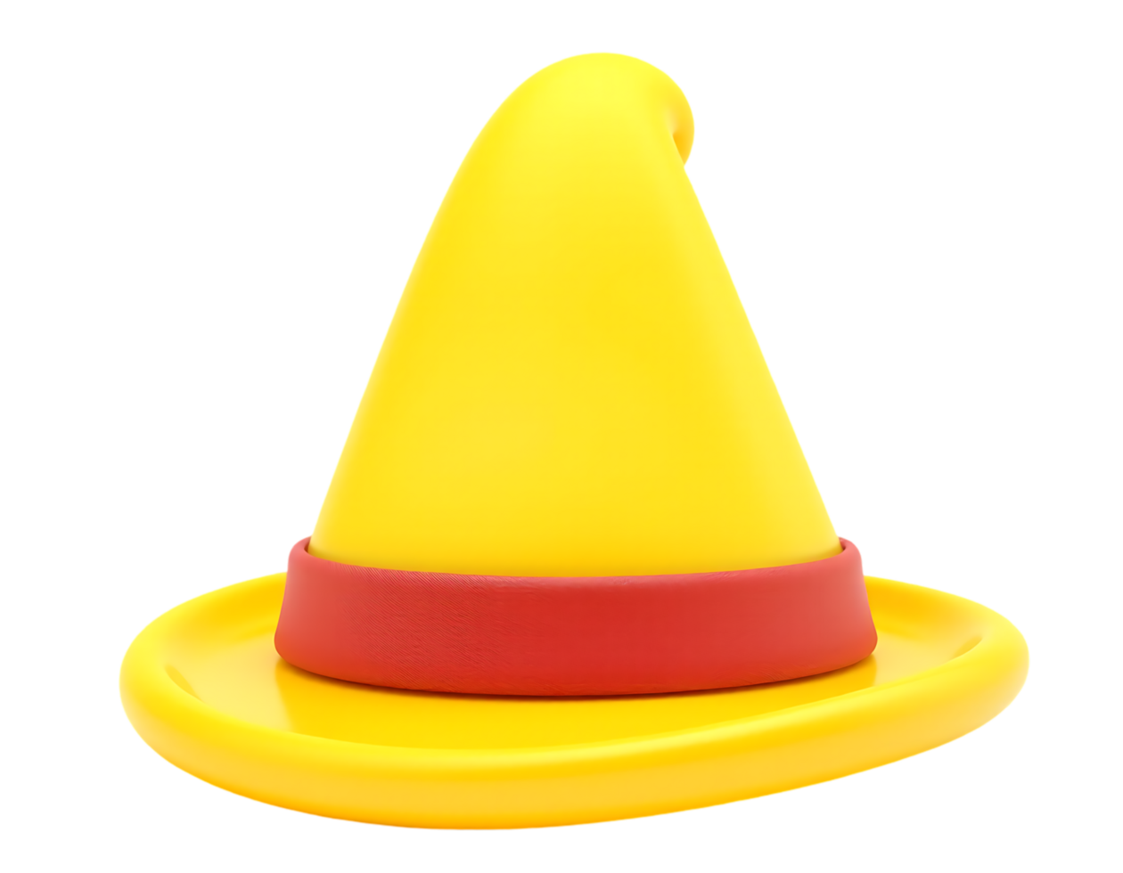 A bright yellow cartoon witch hat with a red band png