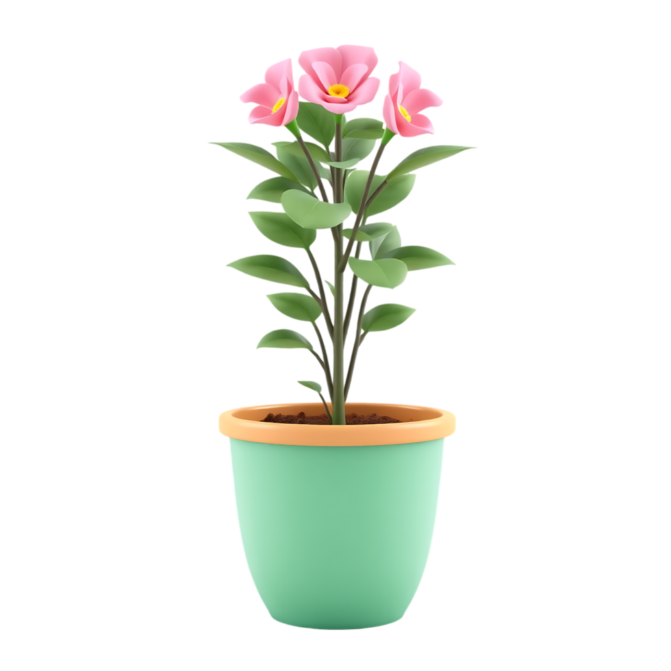 3D Render of a Pink Flower Plant in a Green Pot png