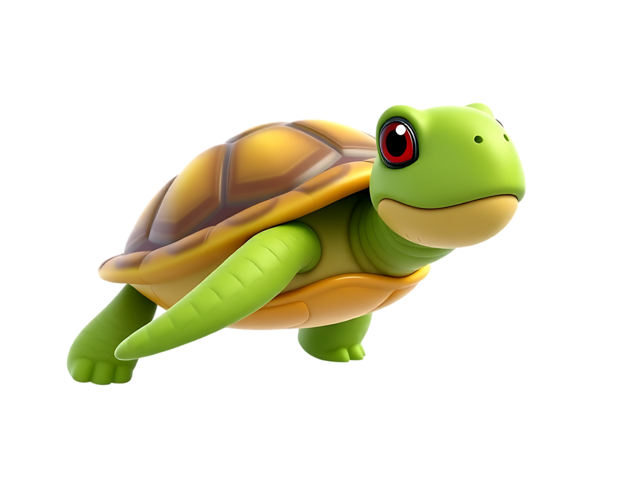 Cute cartoon turtle with green skin and a brown shell. png