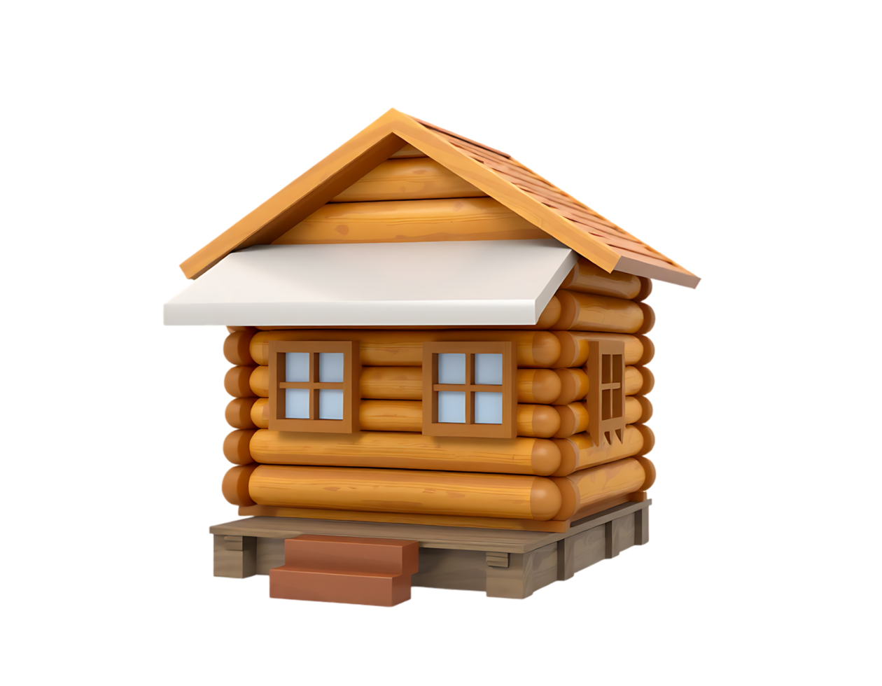 3D render of a cute wooden log cabin png