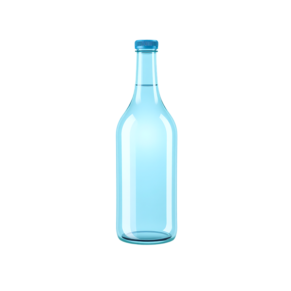 Blue water bottle, glass and transparent, isolated on a transparent background. png