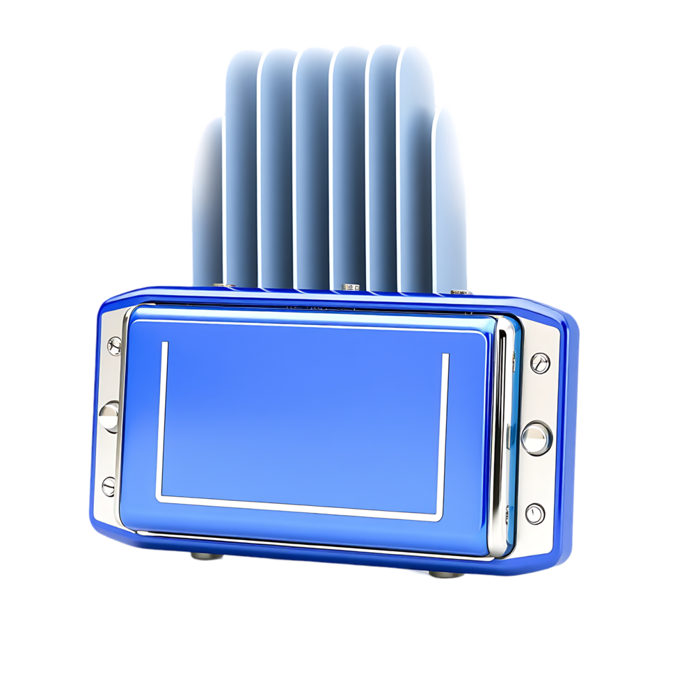 Blue retro toaster with chrome accents png