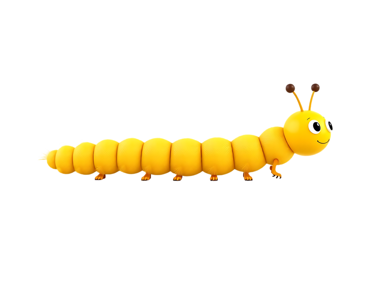 Cute cartoon yellow caterpillar smiling png