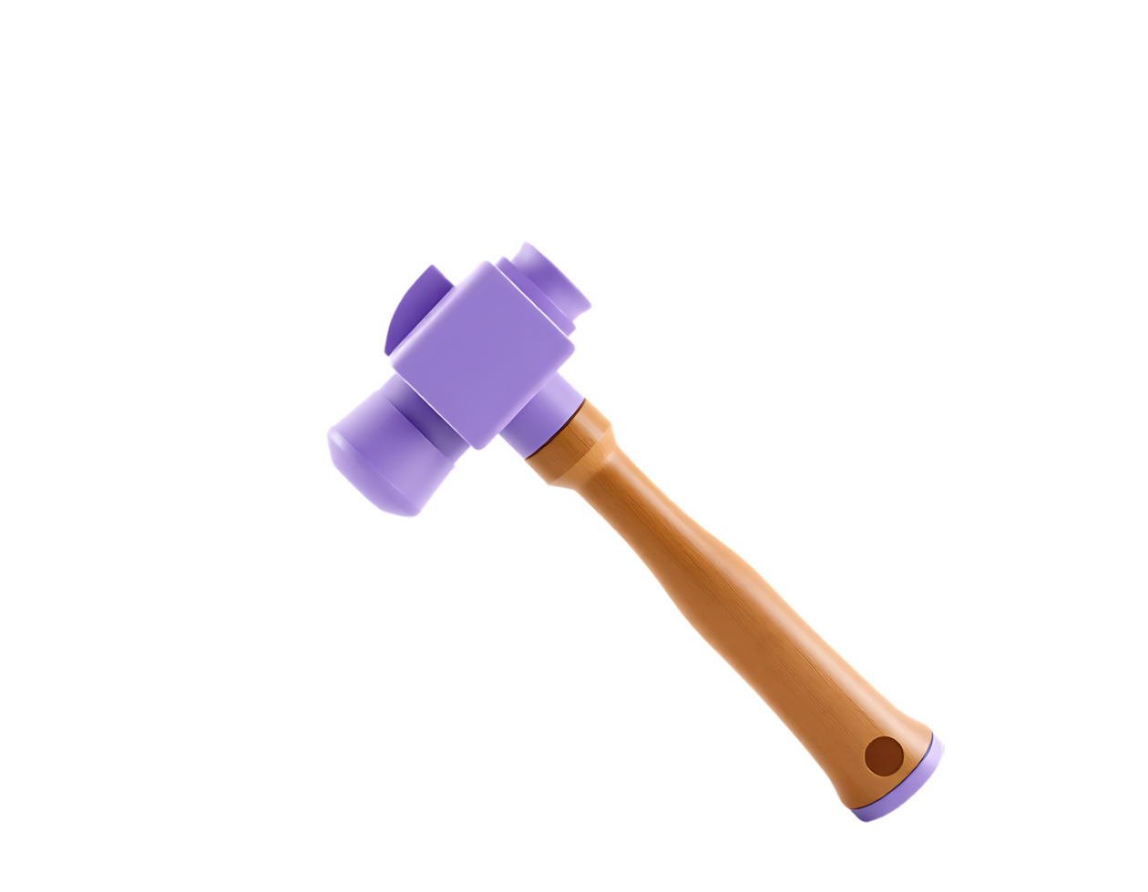 A 3D render of a purple mallet with a wooden handle png