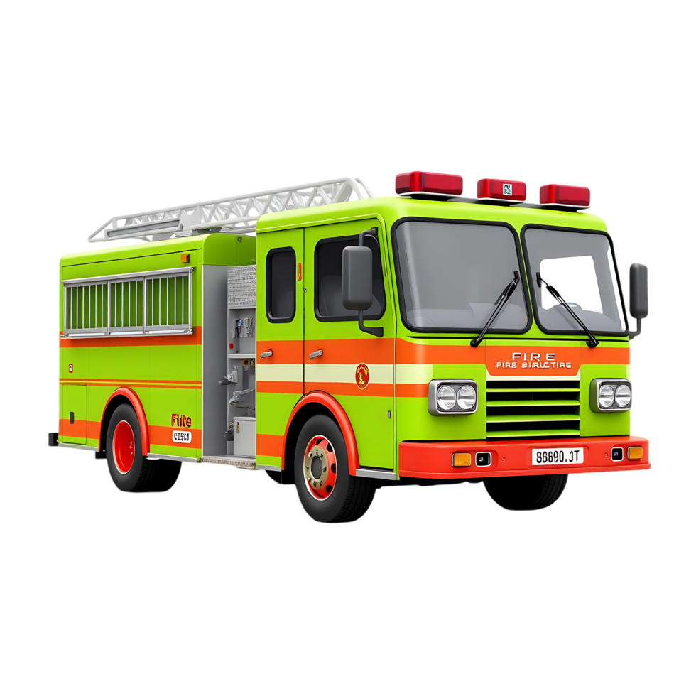 Vibrant Green and Red Fire Truck - Emergency Vehicle Illustration png