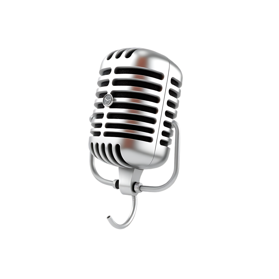 Retro silver microphone isolated on transparent background png