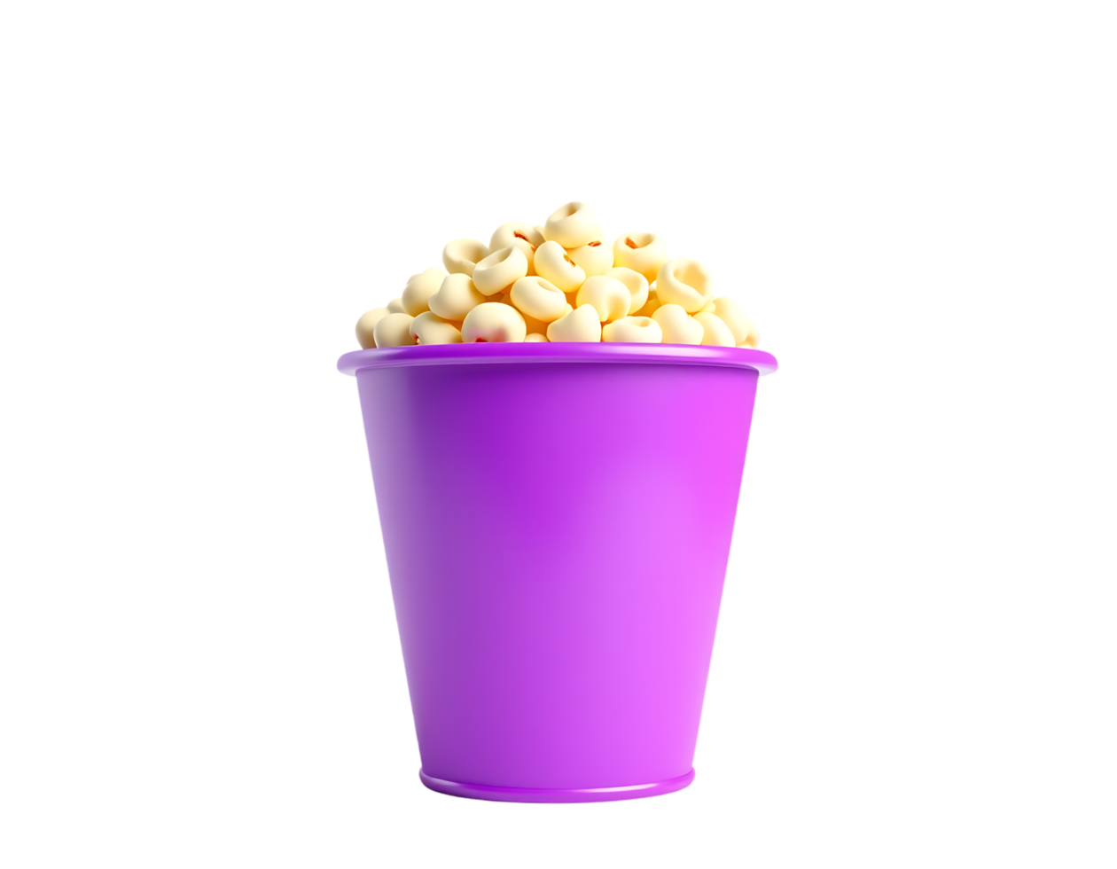 A purple bucket filled with delicious popcorn, perfect for a movie night. png