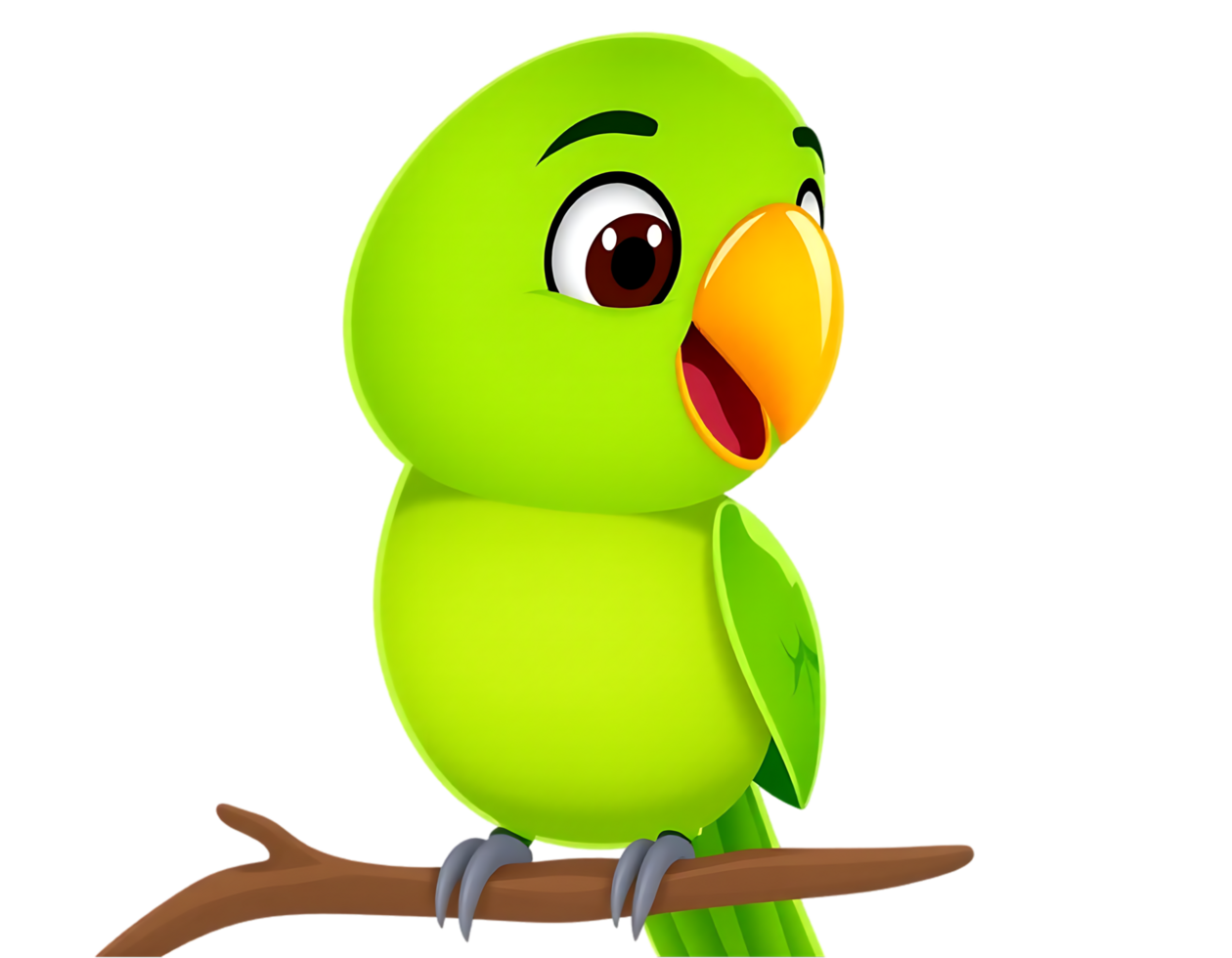 Cute cartoon green parrot on a branch png