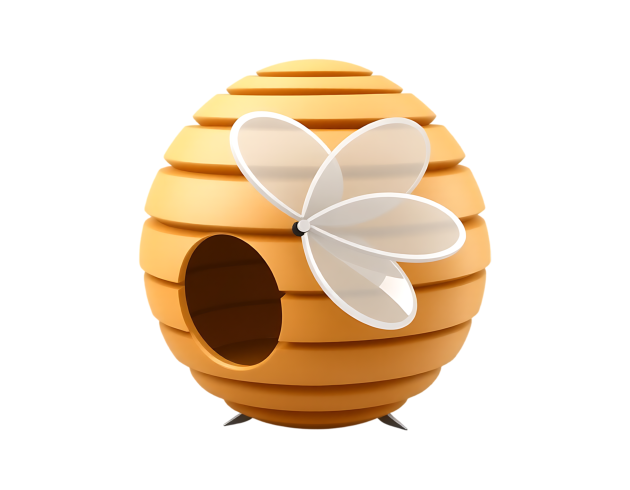 Close-up of a yellow wooden bee hive with a flower-like ornament png