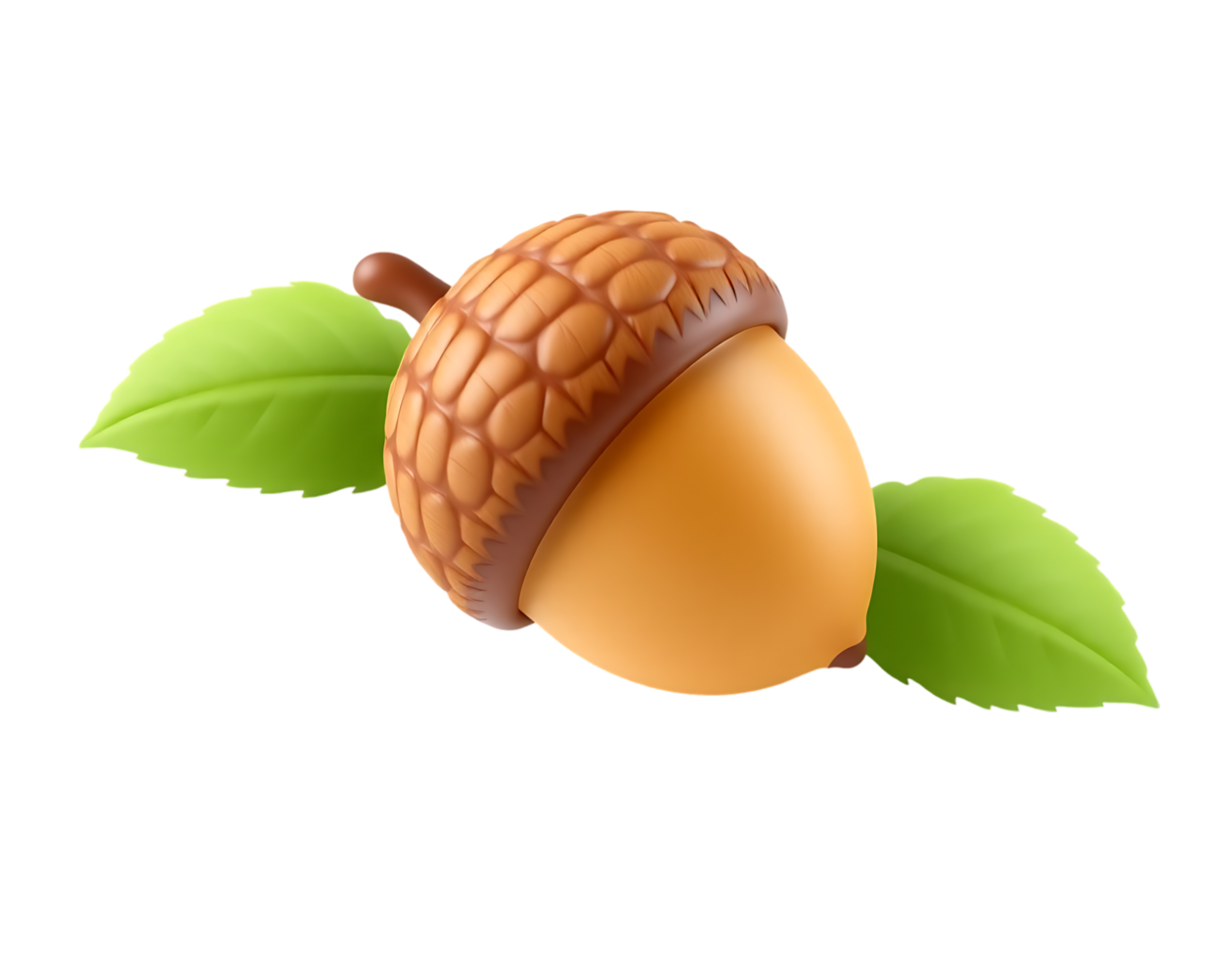 Cute 3D render of an acorn with leaves on a transparent background png