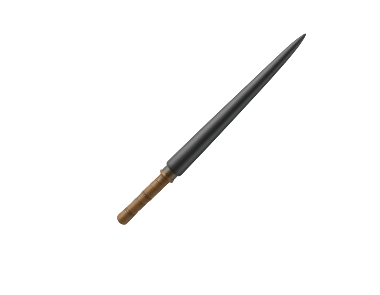 Realistic 3D render of a spear with a wooden handle and metal blade on transparent background png