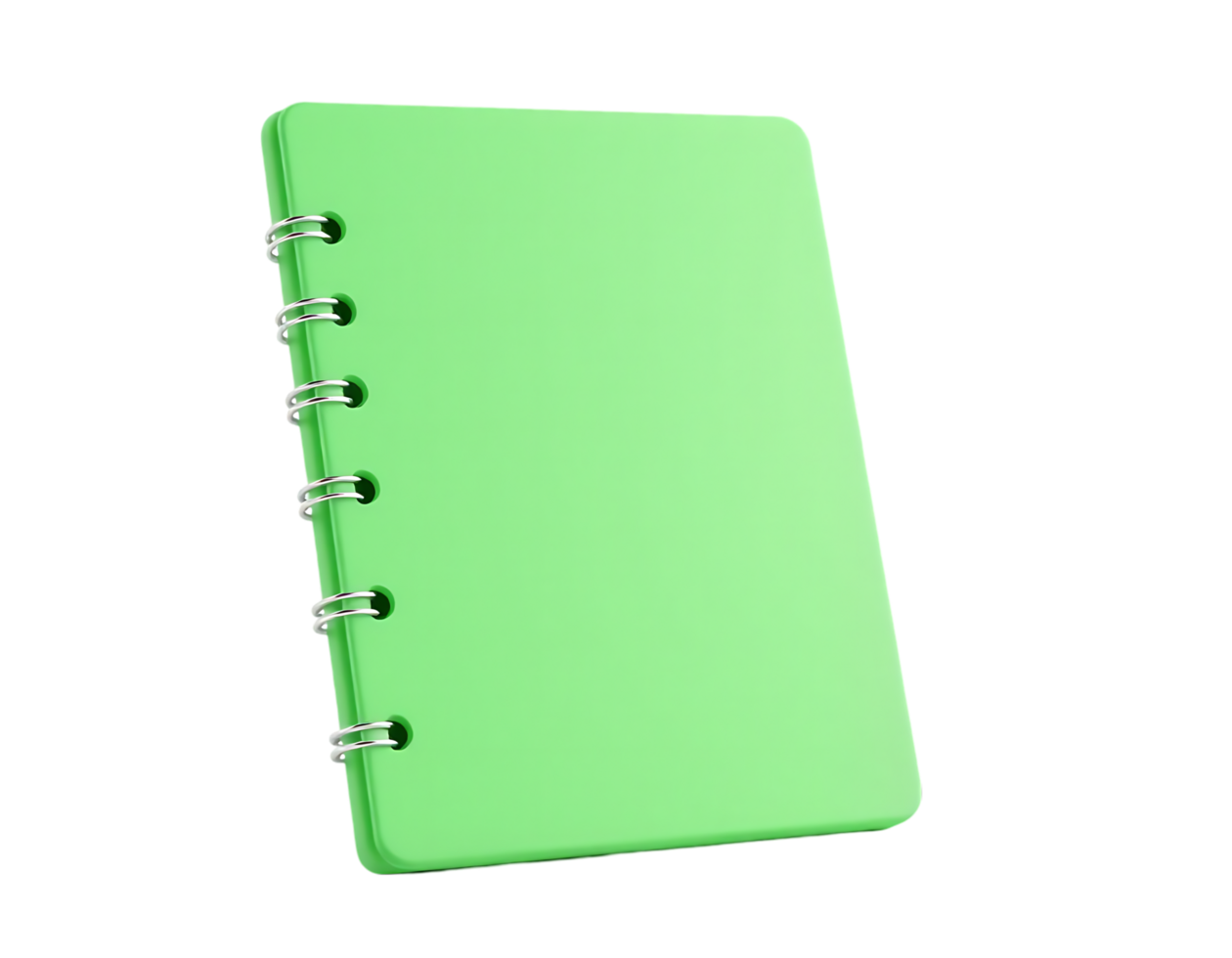 Green notebook with spiral binding isolated on transparent background. png