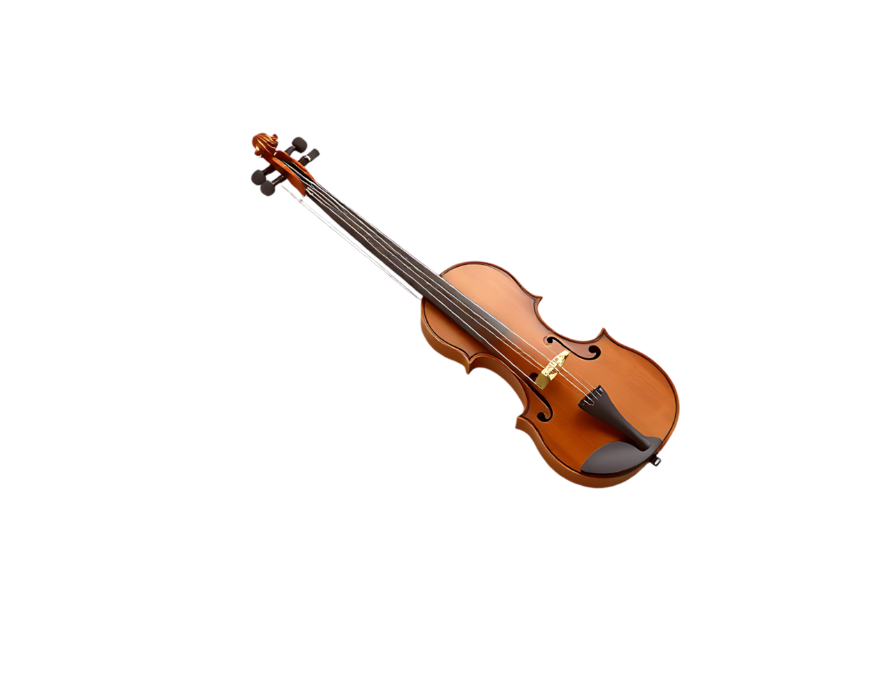 A beautiful brown violin with a bow and strings. png