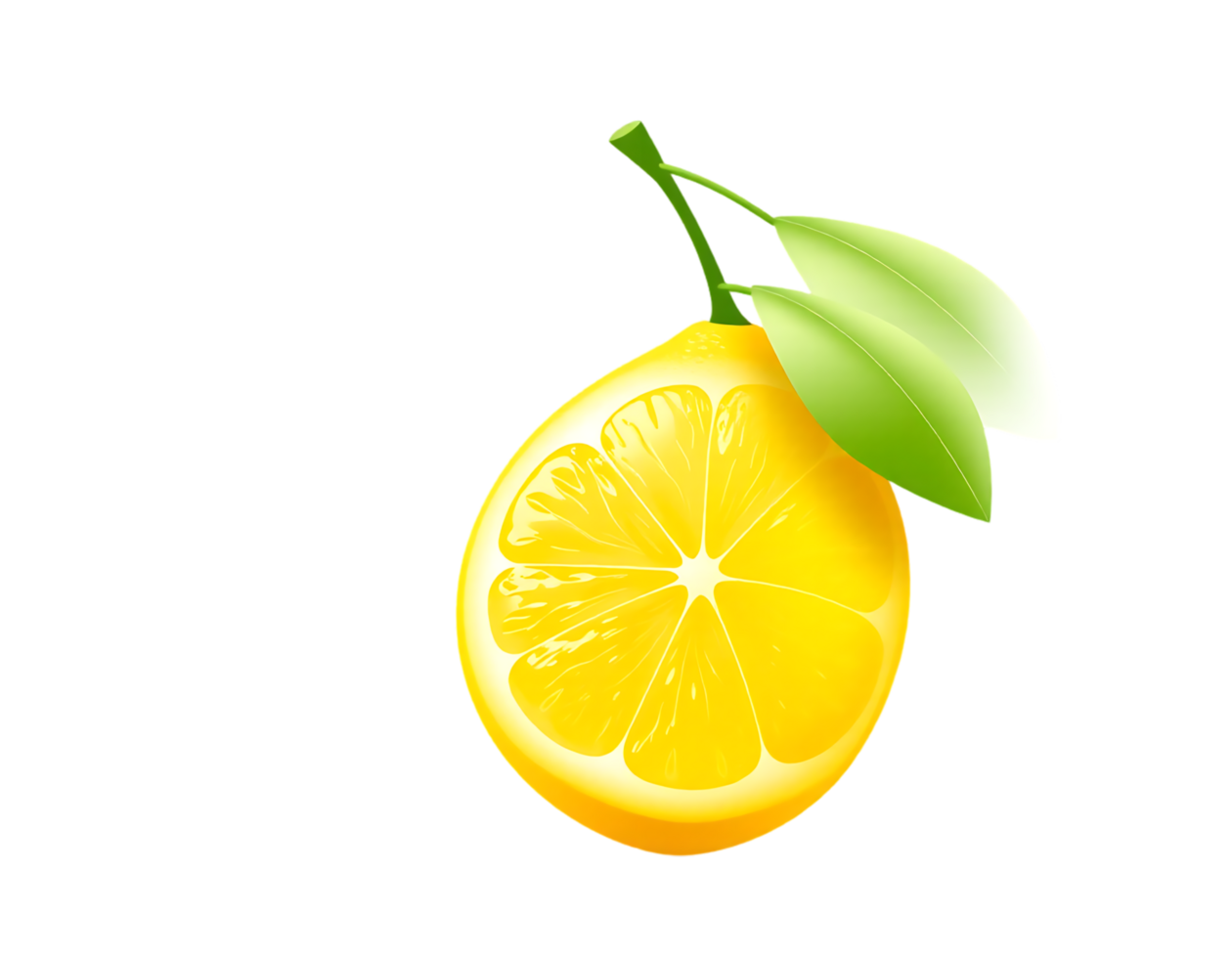 Vibrant Lemon Slice with Green Leaves on Transparent Background png
