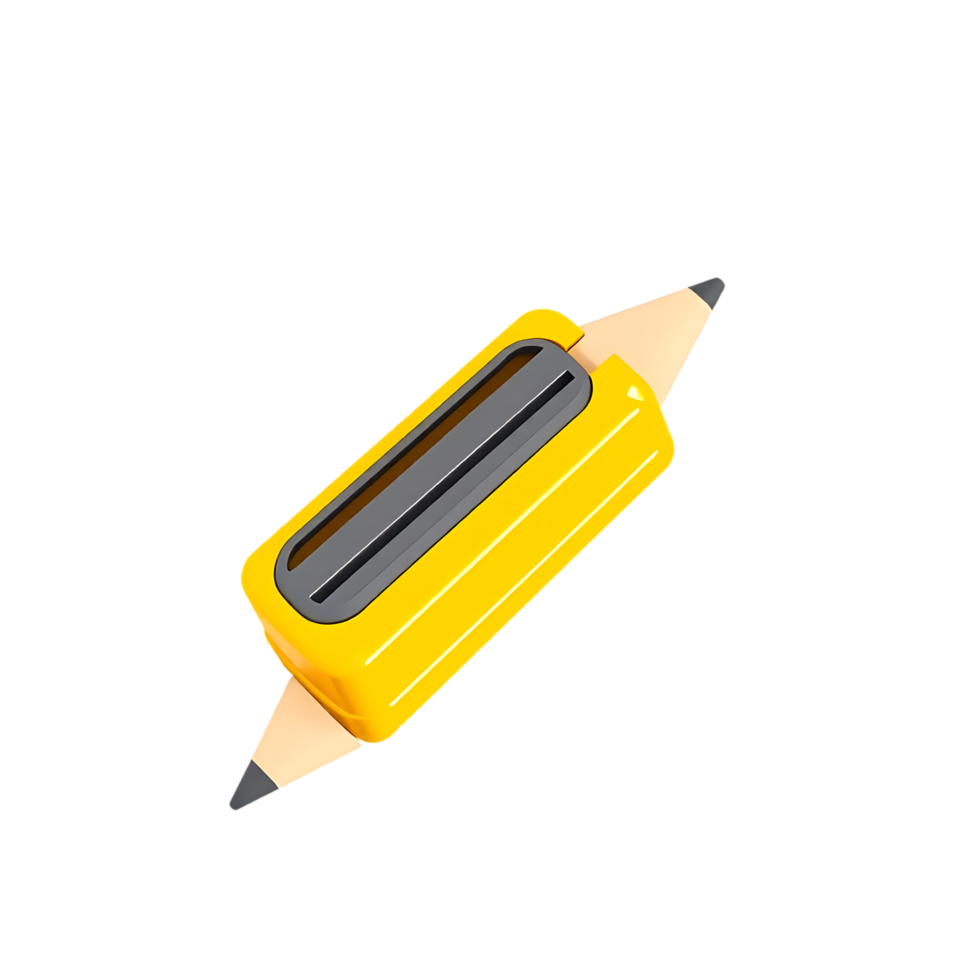 3D render of a yellow pencil sharpener and a pencil png