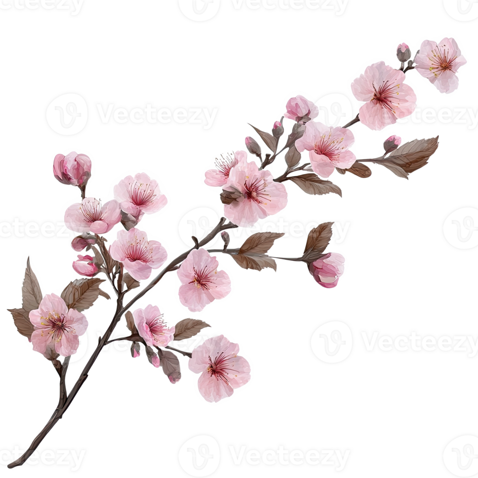 A branch of pink a lot flowers png