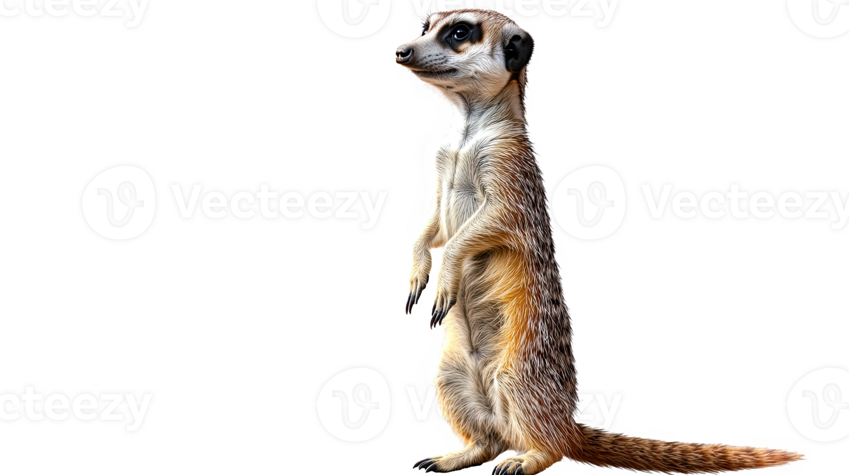 A curious meerkat standing upright, , showcasing alertness and playful nature. png