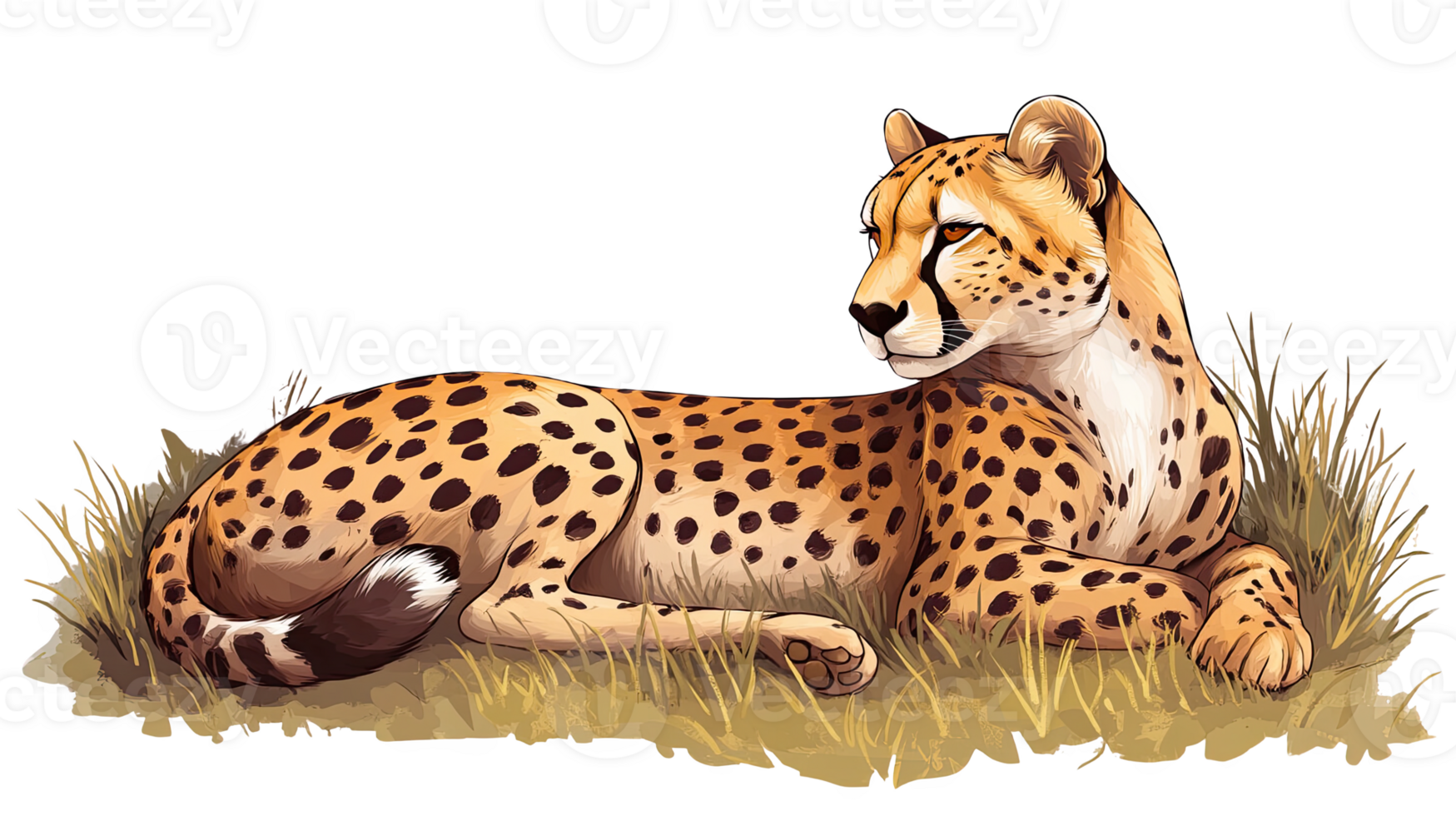 A majestic cheetah resting grass, showcasing beautiful spots, png