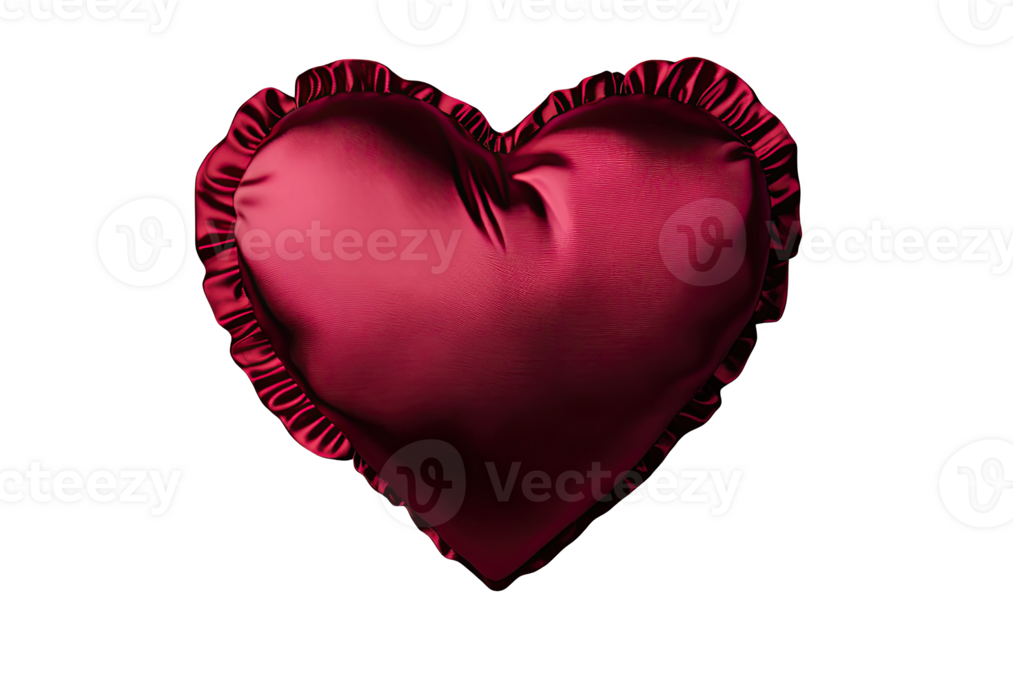 A plush red heart-shaped pillow with ruffled edges, perfect for adding a romantic touch to any decor. png