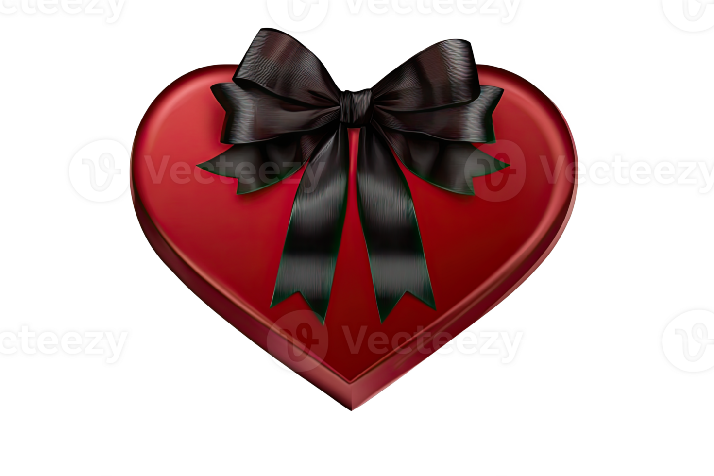 Red heart-shaped box with a black bow, perfect for gifts, love tokens, or Valentine's Day celebratis. png