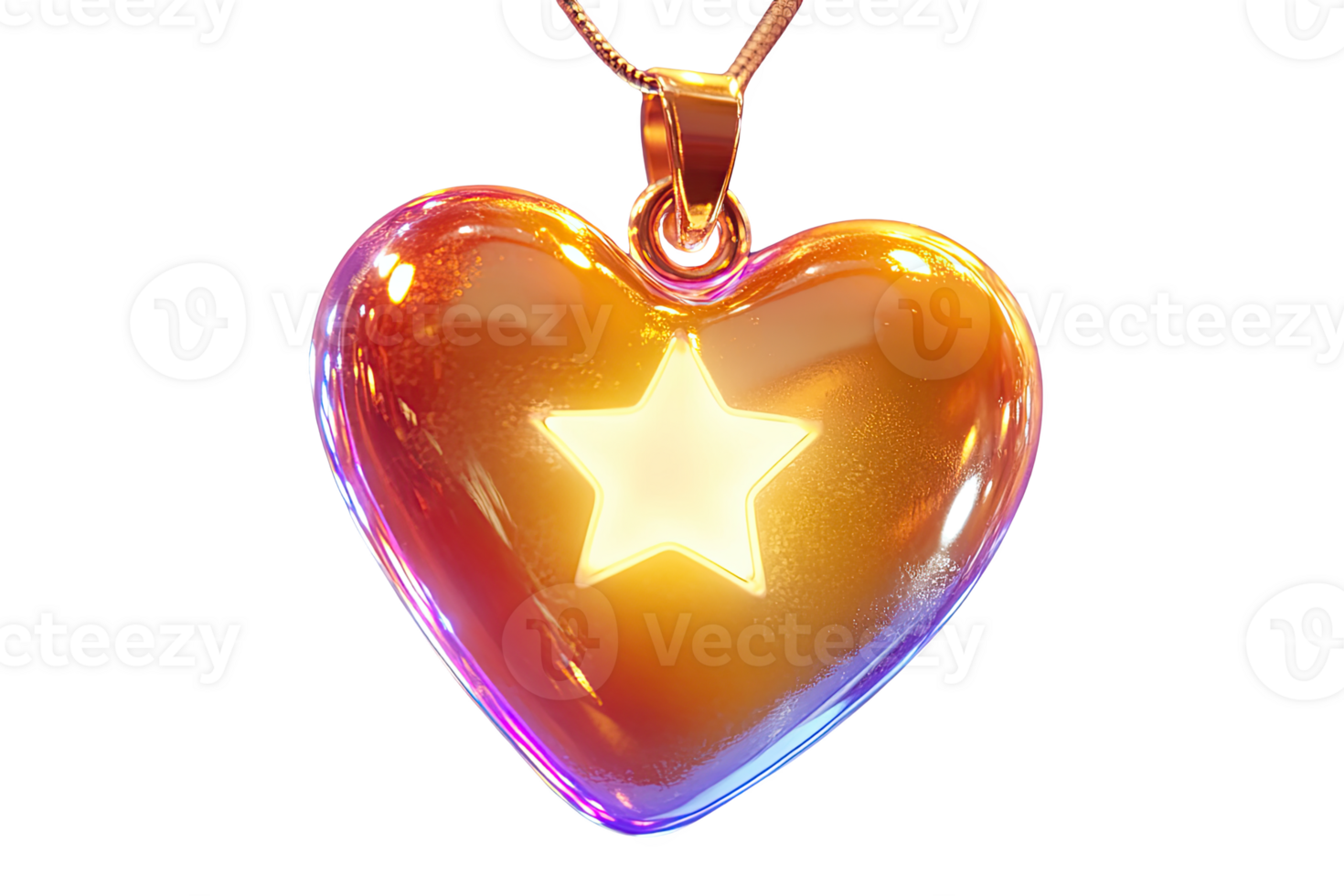 Shiny heart pendant with a star, illuminated glow png