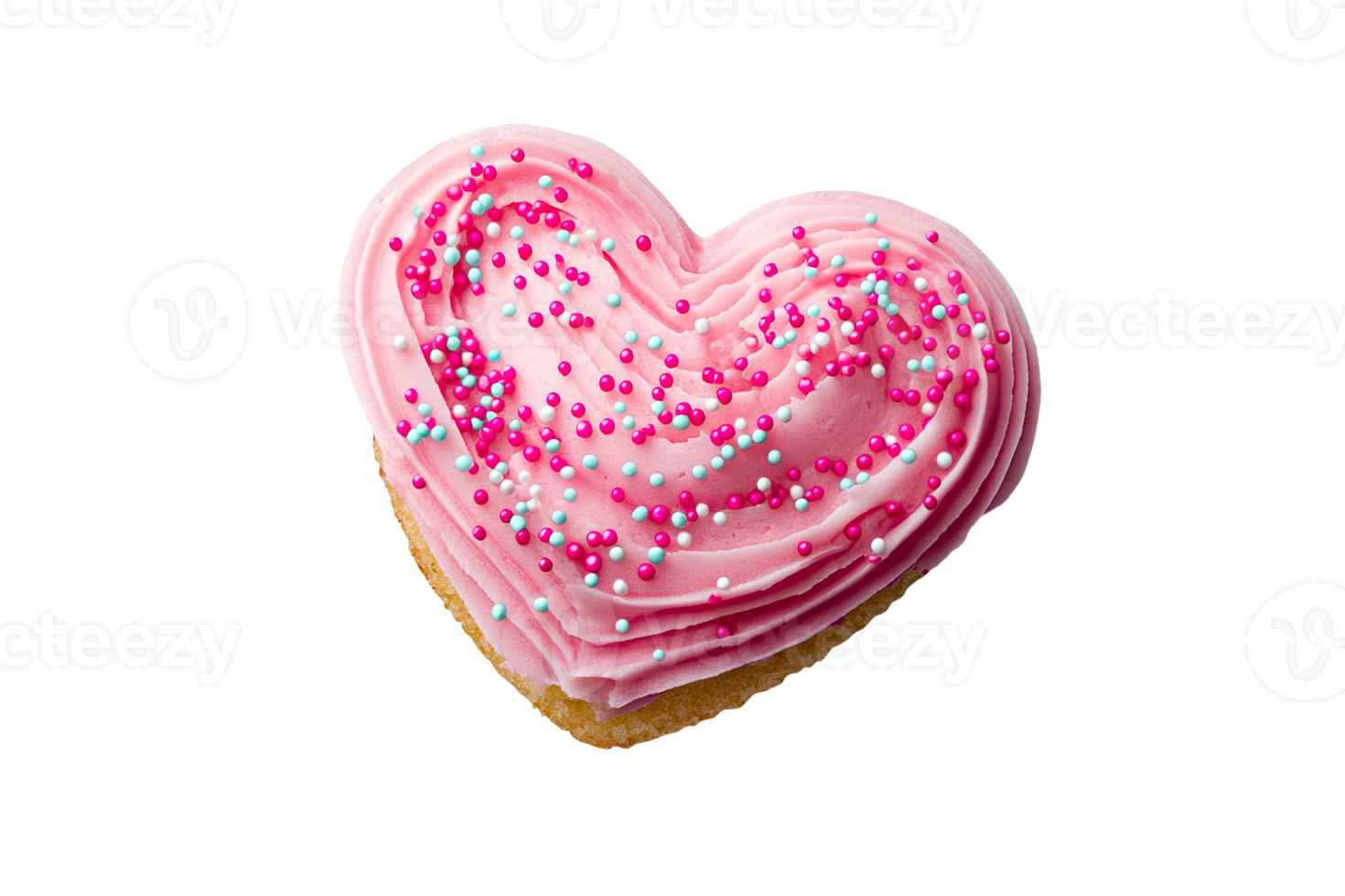 Heart-shaped pink frosted cookie with colorful sprinkles png