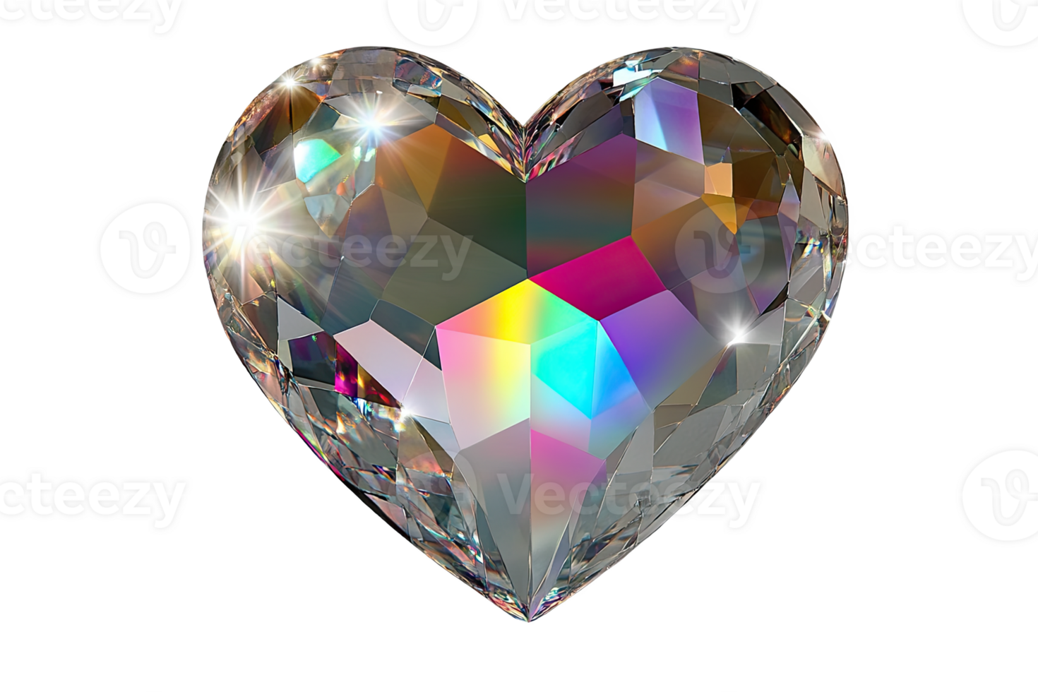 Sparkling crystal heart with colorful reflectis, png