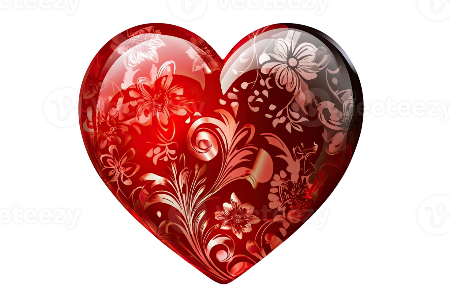 Red decorative heart shape with floral patterns png