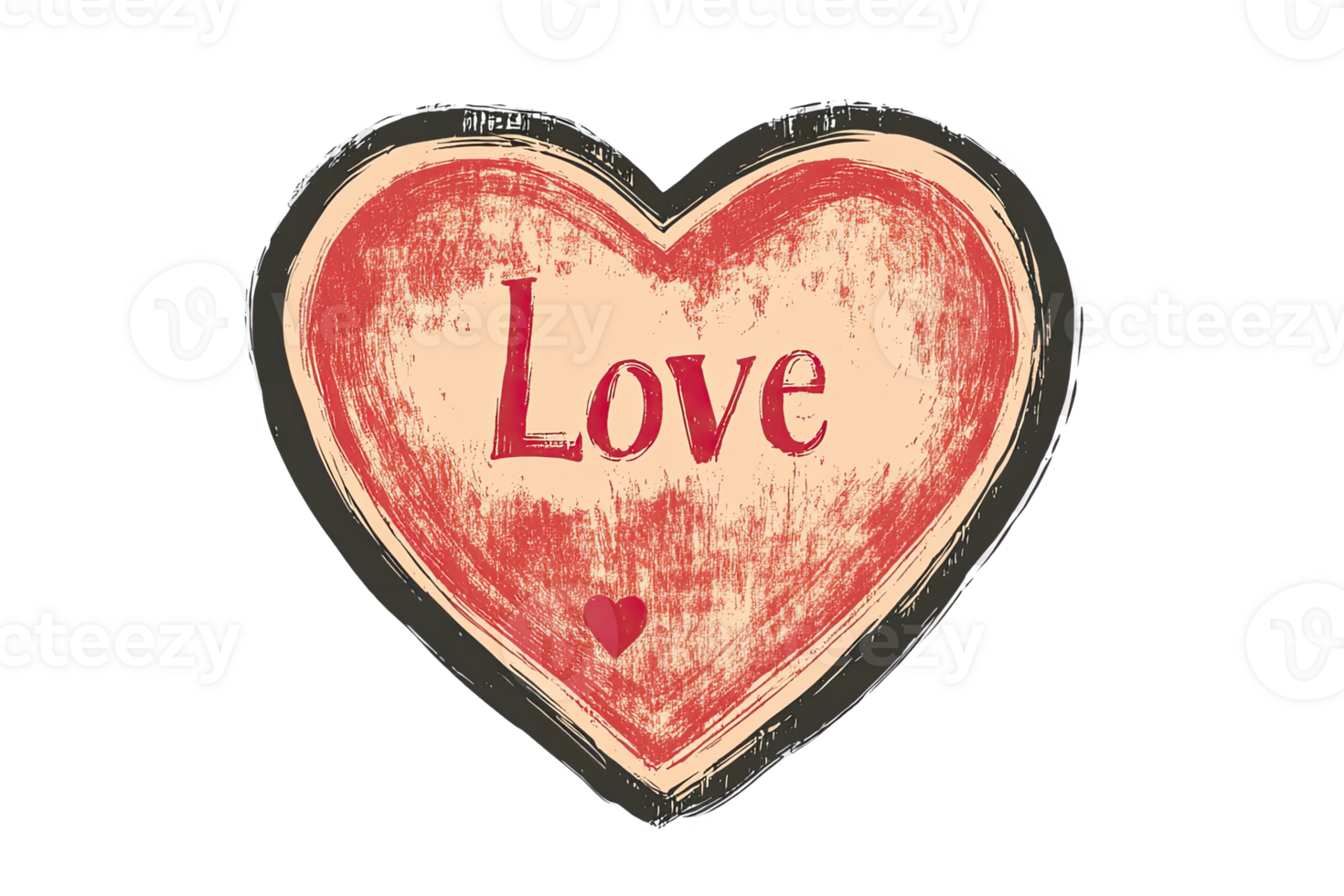 Red heart with the word Love in a rustic style, ideal for romantic designs, plain png