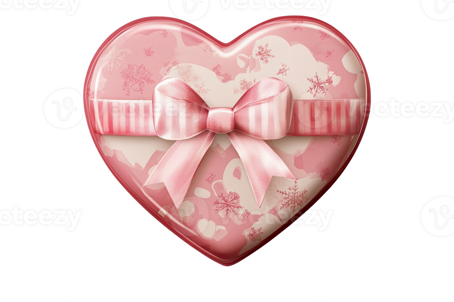 Heart-shaped gift box with pink ribbnd floral design, perfect for Valentine's Day. png