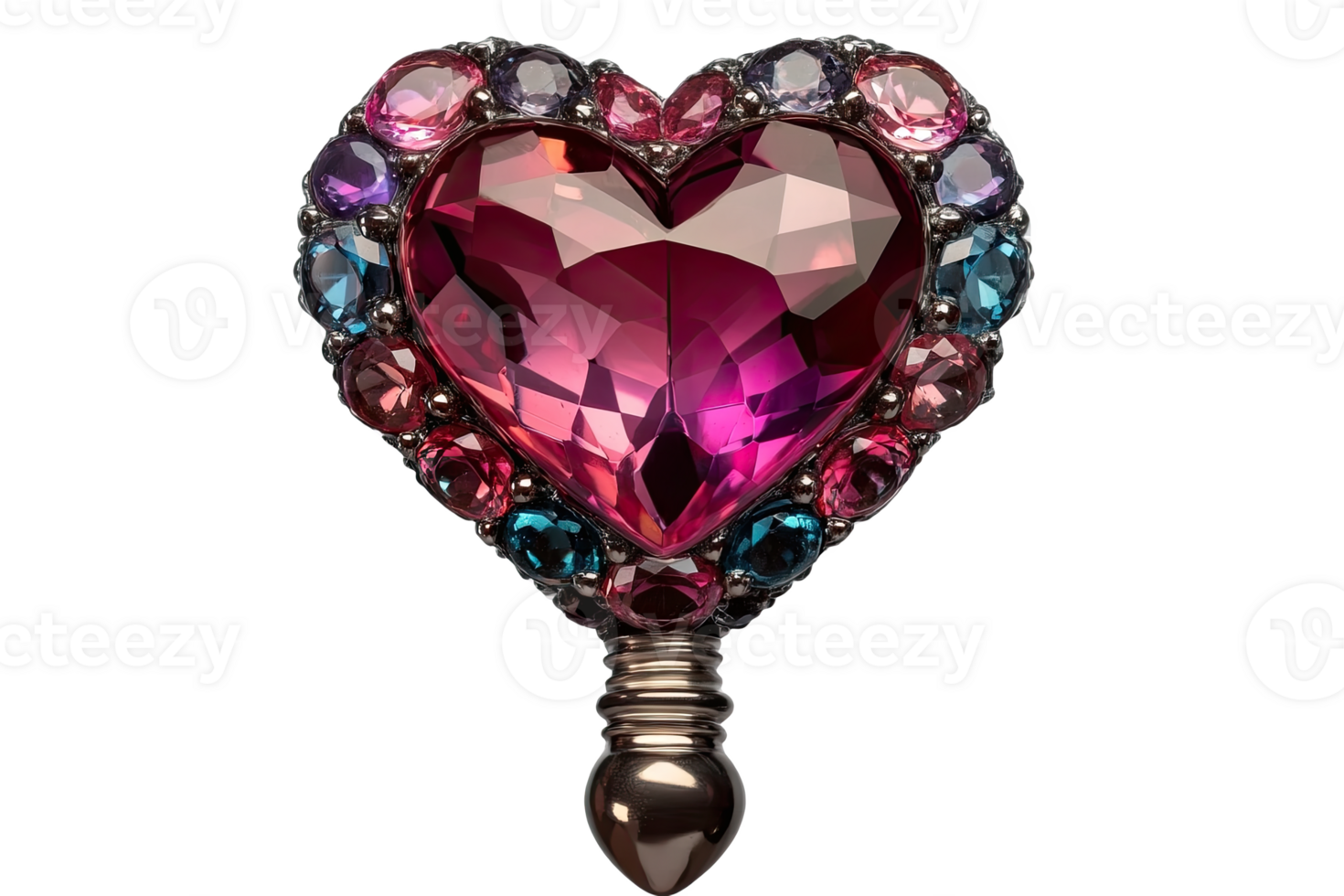 Heart-shaped jewel with colorful gemstes png
