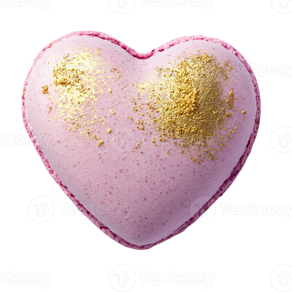 Heart-shaped pink macar with a golden touch, png