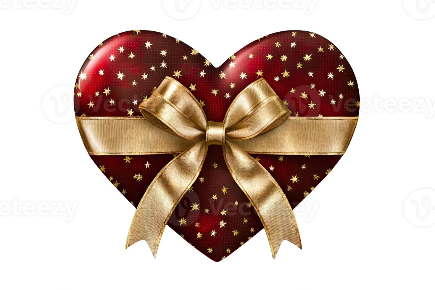 Red heart with gold stars and a ribb, perfect for romantic occasis or celebratis. png