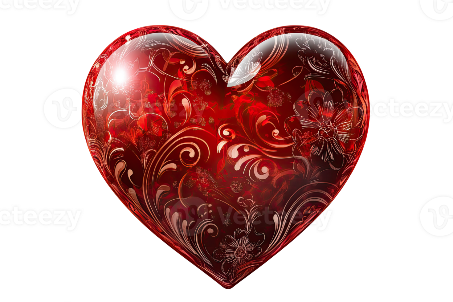 Intricate red heart design with floral patterns png