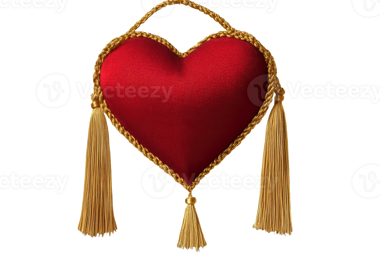 Red heart-shaped cushi with tassels png