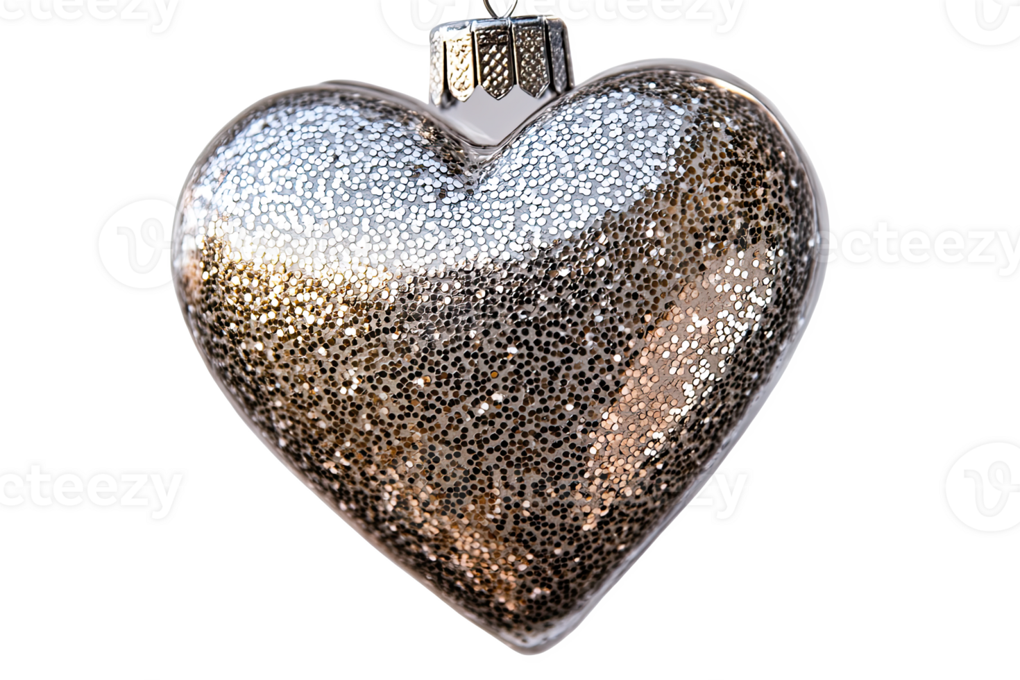 Shiny heart-shaped ornament with glitter, perfect for festive decoratis, png